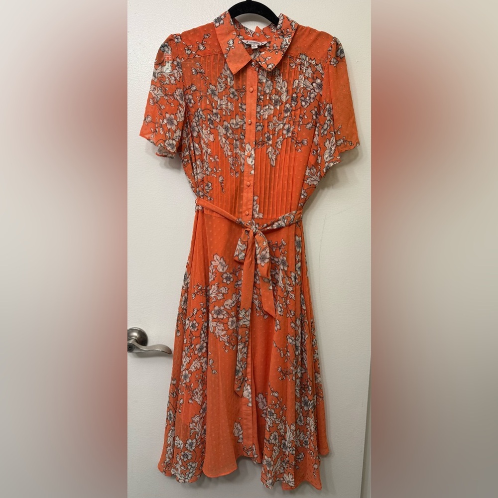EUC Nanette Lepore Orange Floral Dress | Feminine Fit & Flare Cocktail Dress - Picture 3 of 5